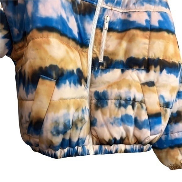 BP. Horizon Yellow Blue Tie Dye Print Puffer Jacket New - Picture 5 of 9